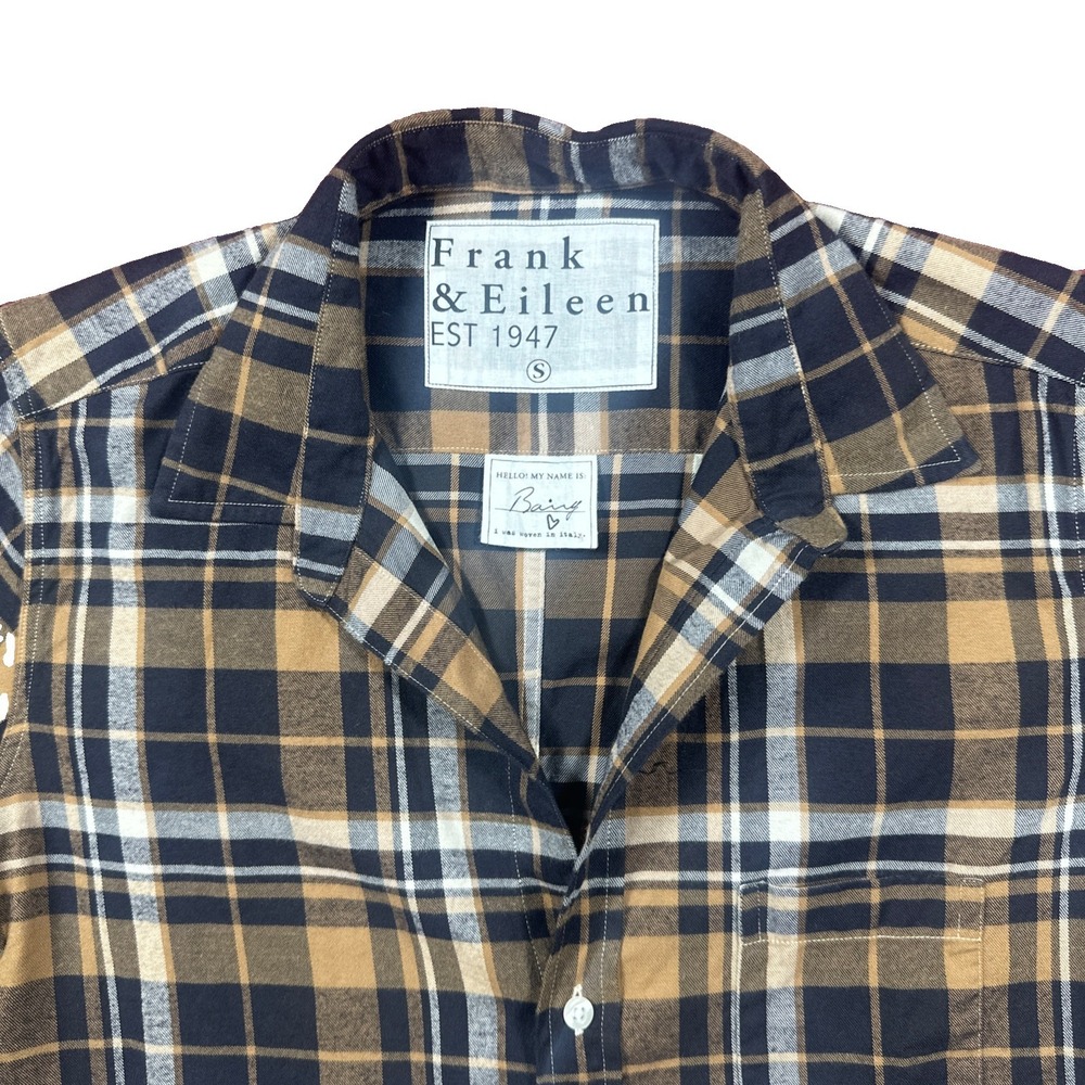 Frank & Eileen Shirt Womens Small Plaid Cotton Woven in Italy Button Up L/S